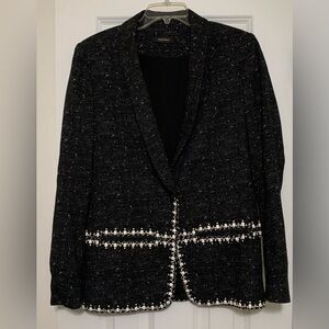 Kempner Size 8 Blazer Jacket Embellished Black White Silk Lined